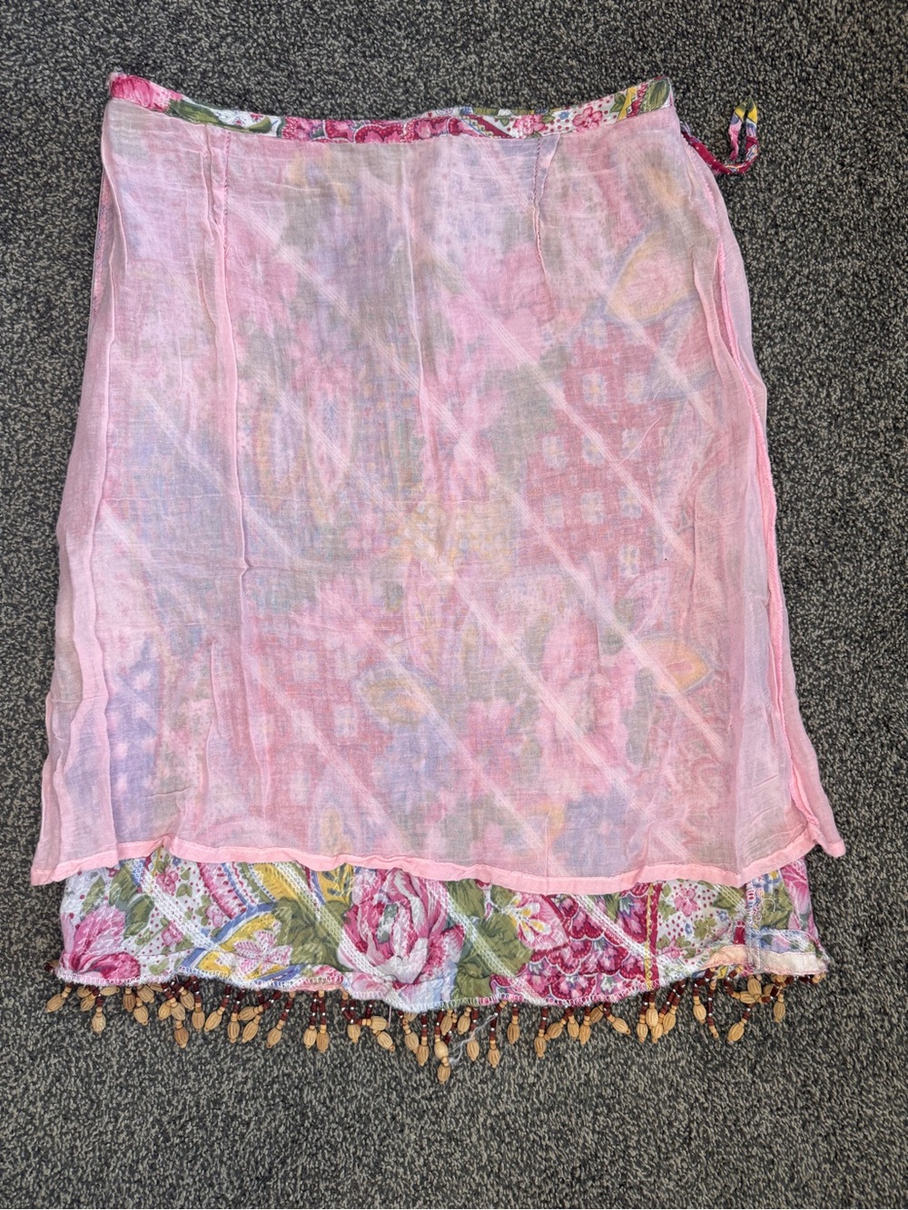 Boston Proper Boho Floral Patchwork Skirt Beaded Fringe Size XS Side Zipper - Picture 9 of 10